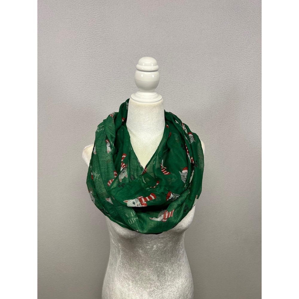 Christmas Holiday Festive Cat Unbranded Women OS Green Infinity Scarf PTINF5903